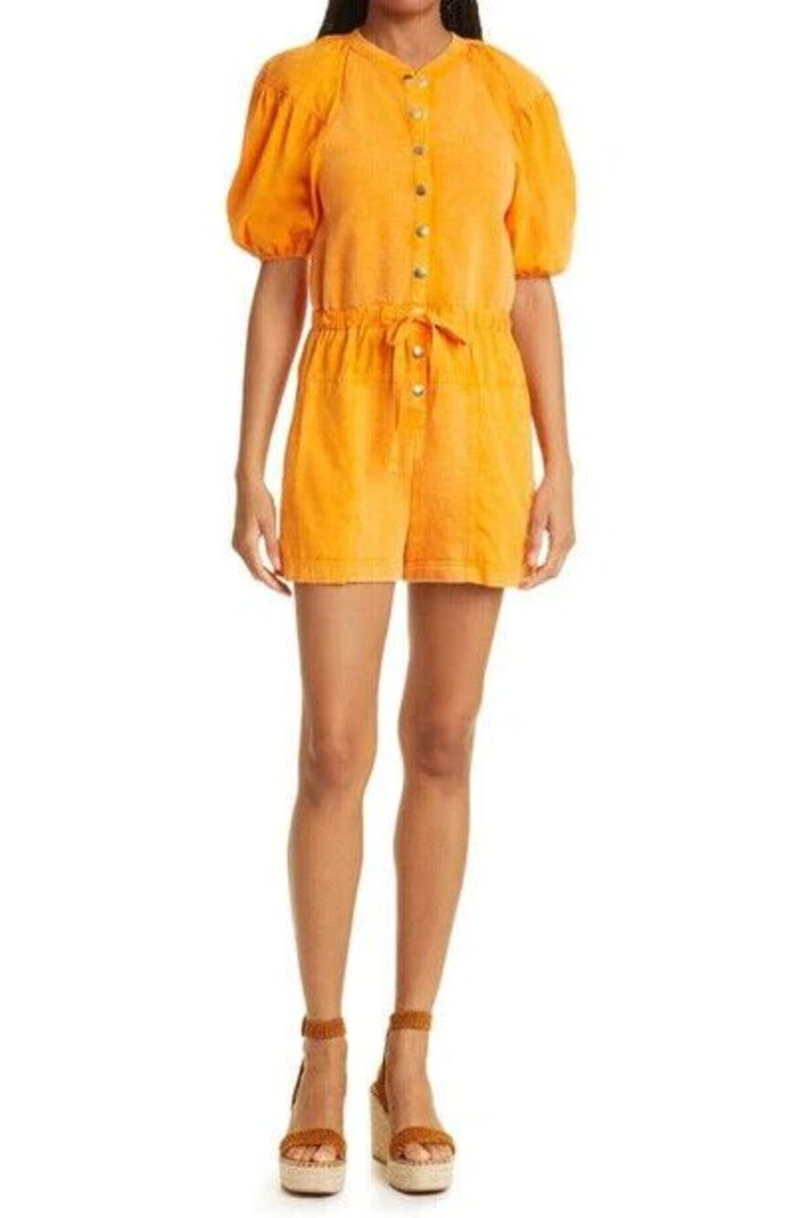 ULLA JOHNSON Womens Romper Petite P Orange Button Up Playsuit Jumpsuit OWEN